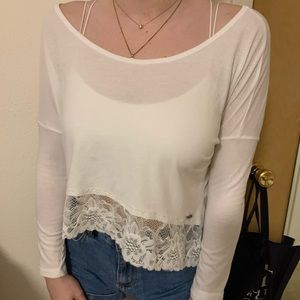 White High Low Lace Long Sleeve